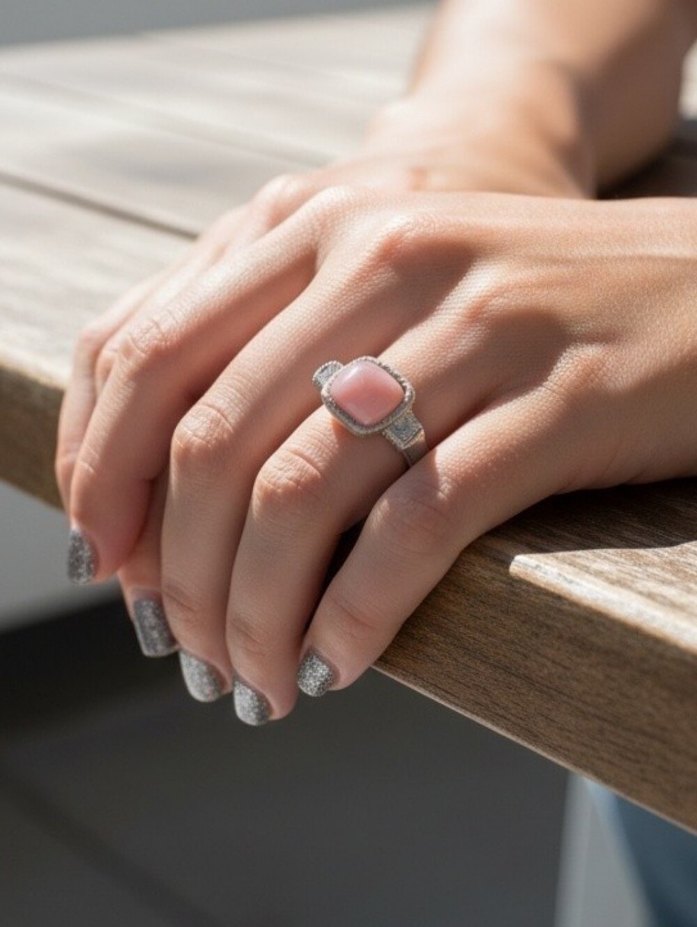 Judith Ripka 925 Sterling Silver Pink Opal Cocktail Ring. Woman's Size 11.5 - Picture 2 of 7